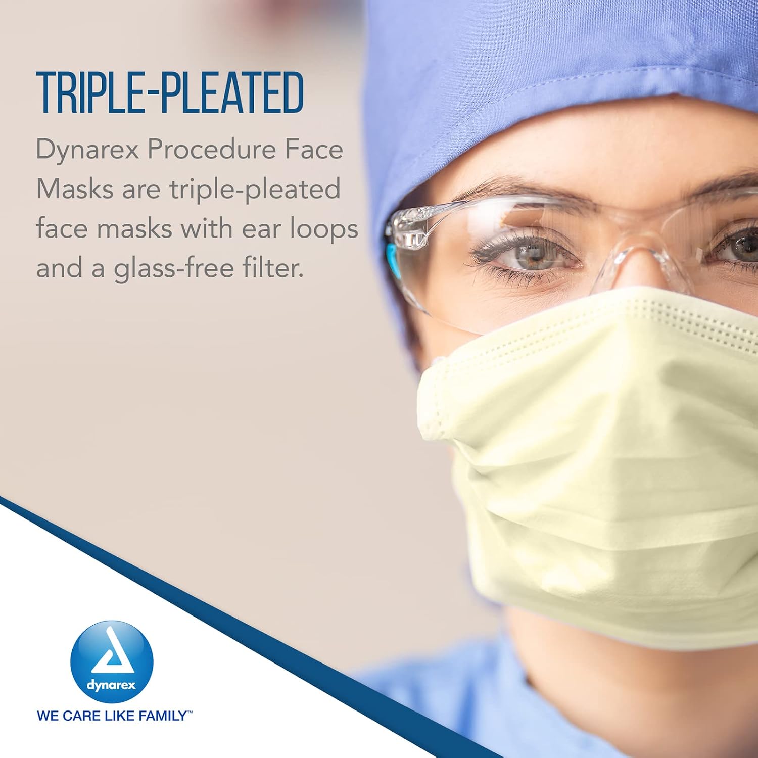 Dynarex Procedure Masks - Triple-Pleated Face Masks with Ear Loops & Nose Strip - Disposable Medical Mask - 50 per Box, 12 Boxes per Case - Yellow