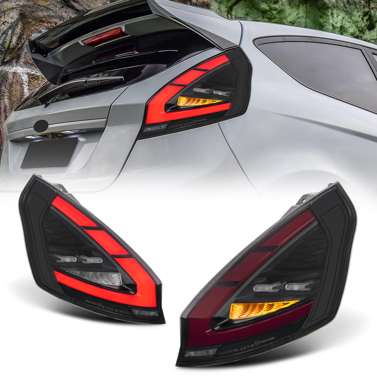 Archaic Posteriori Per Ford Fiesta Hatchback MK7/MK7.5 SE/ST 2009-2017 | LED luci Fari Posteriori con sequenziali,animazione DRL,Con E-Mark