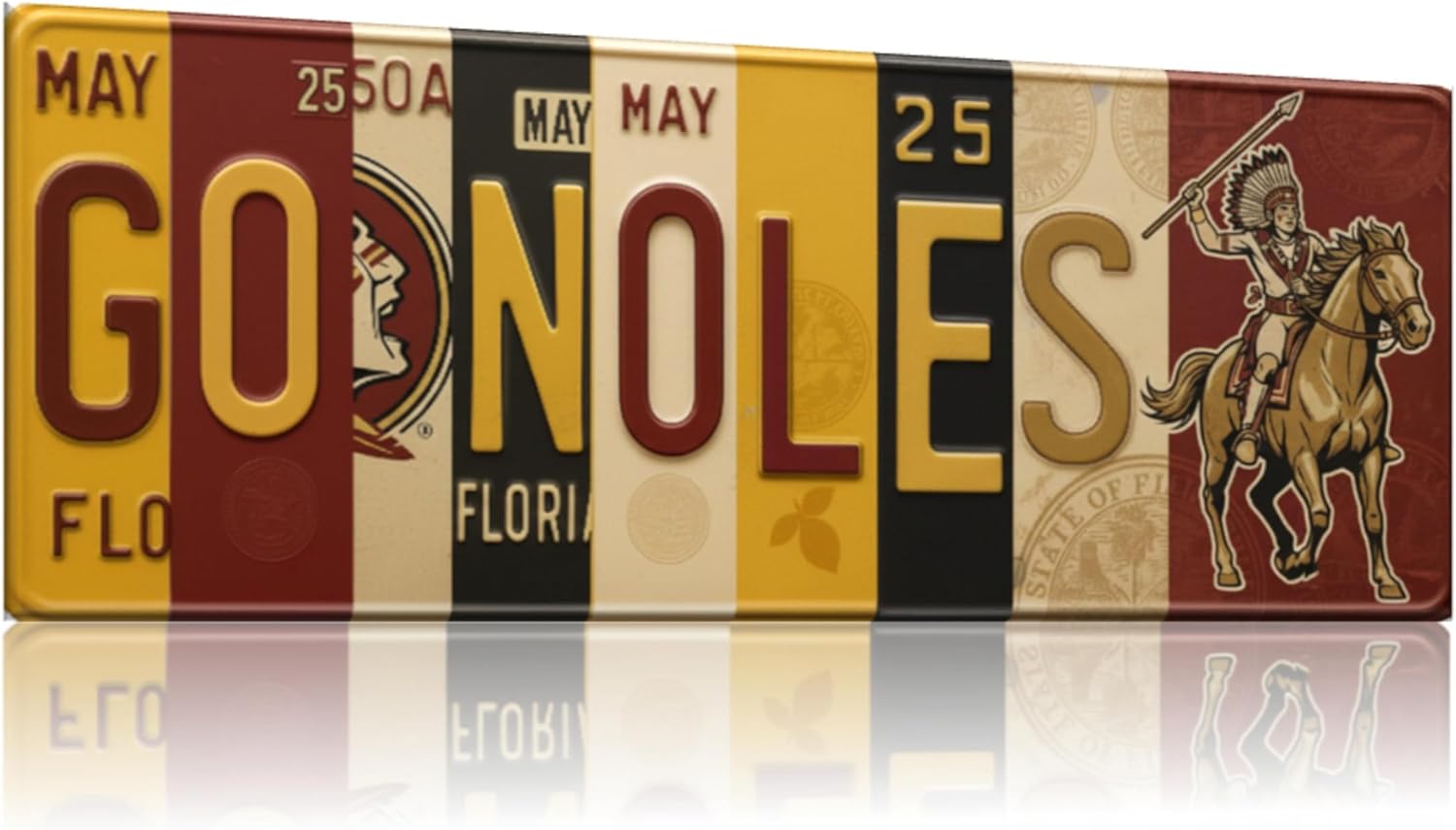 FSU Seminoles Go Noles License Plate Sign - Florida State Metal Wall Art 16x6 Inch Aluminum - Garnet Gold - ACC Fan Cave Dorm Room Decor - UV-Resistant Ready to Hang College Wall Sign