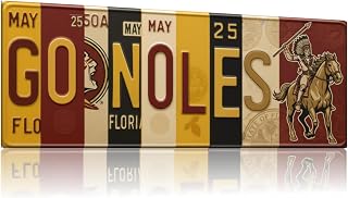 GO NOLES Florida License Plate Sign, Aluminum Wall Art, 16x6x1 inches, Garnet & Gold, FSU Theme, Vintage Style, Indoor Decor, Metal Hanging