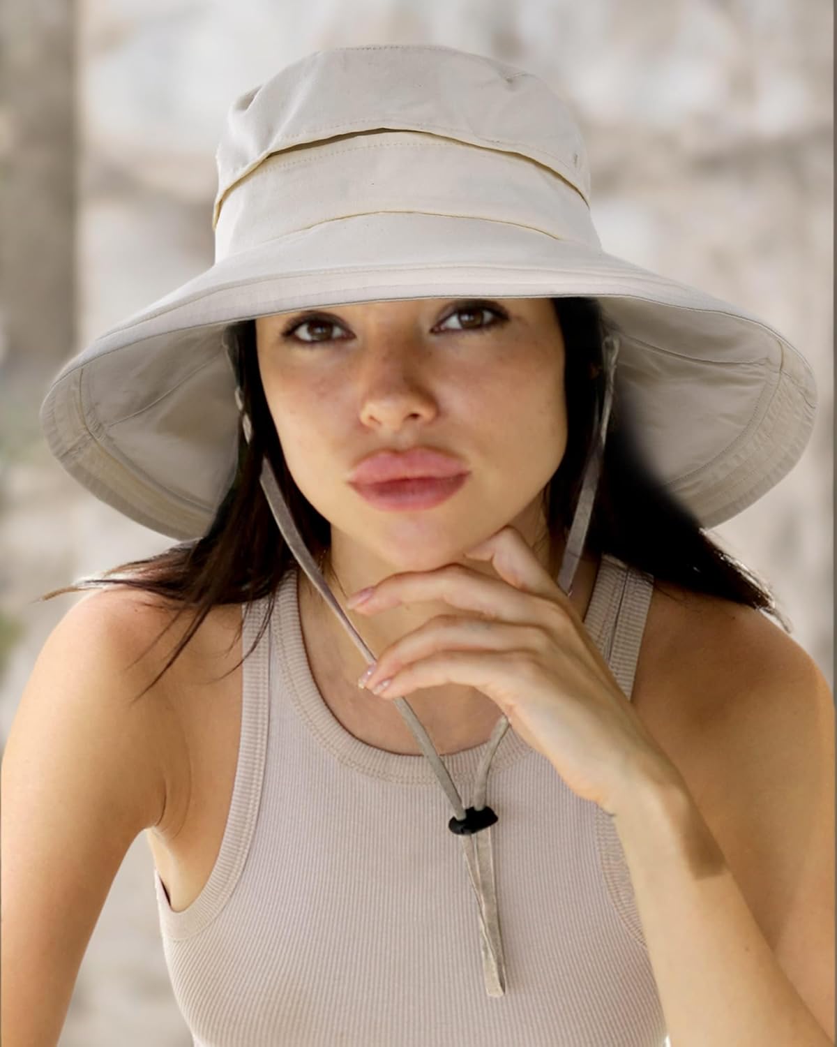 Sun Hats for Women Gardening Hat Wide Brim Ponytail Beach Sun Protection Breathable Cotton Summer Hat with Fold-Up Brim - Image 8
