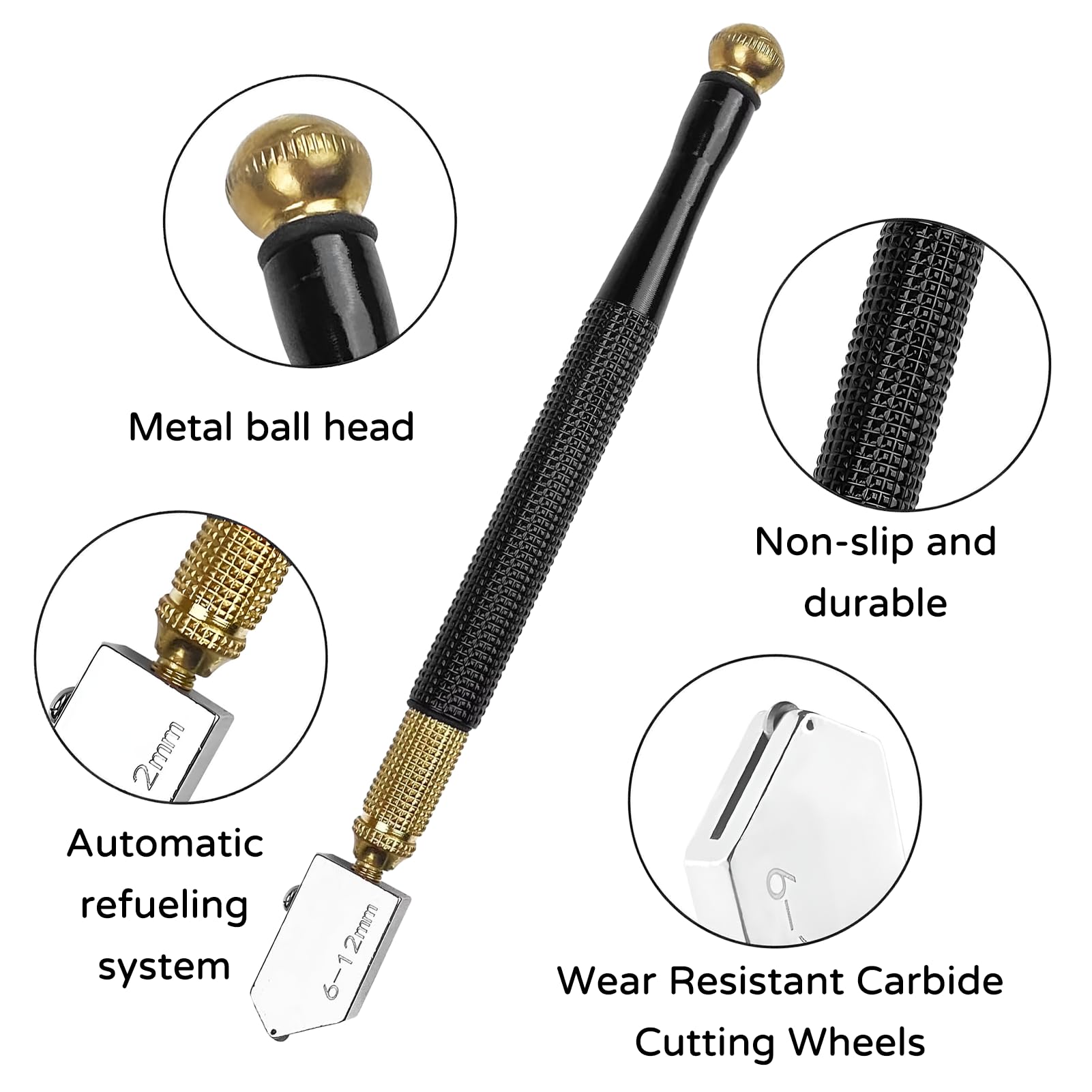 Tagliavetro, tagliavetro, tagliavetro per vetro spesso, tagliavetro, con 3 teste di taglio in metallo duro, adatto per tagliare vetro spesso (2 mm - 20 mm)