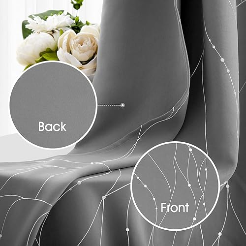 Miniatura 5 de HOMEIDEAS Cortinas opacas, 2 paneles, línea ondulada, con lunares impresos al reverso, cortinas de oscurecimiento de la habitación, bolsillo de