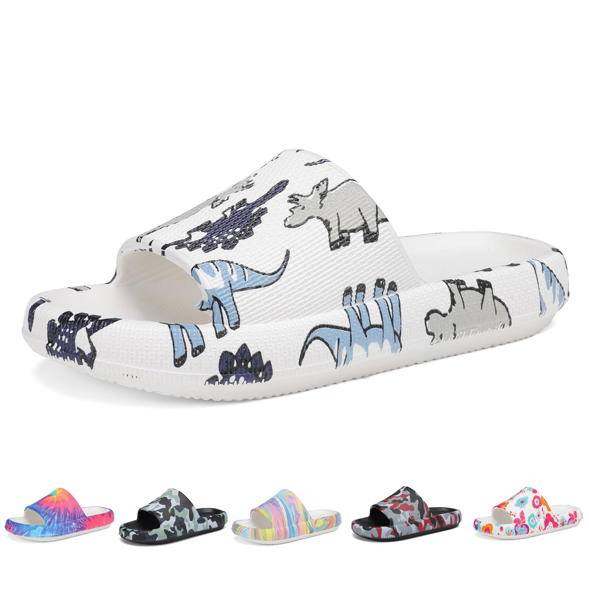 Boys and Girls Cloud Wide Slides for Kids – Non-Slip Summer Slippers Lightweight Beach, Pool, and Indoor Shower Sandals
