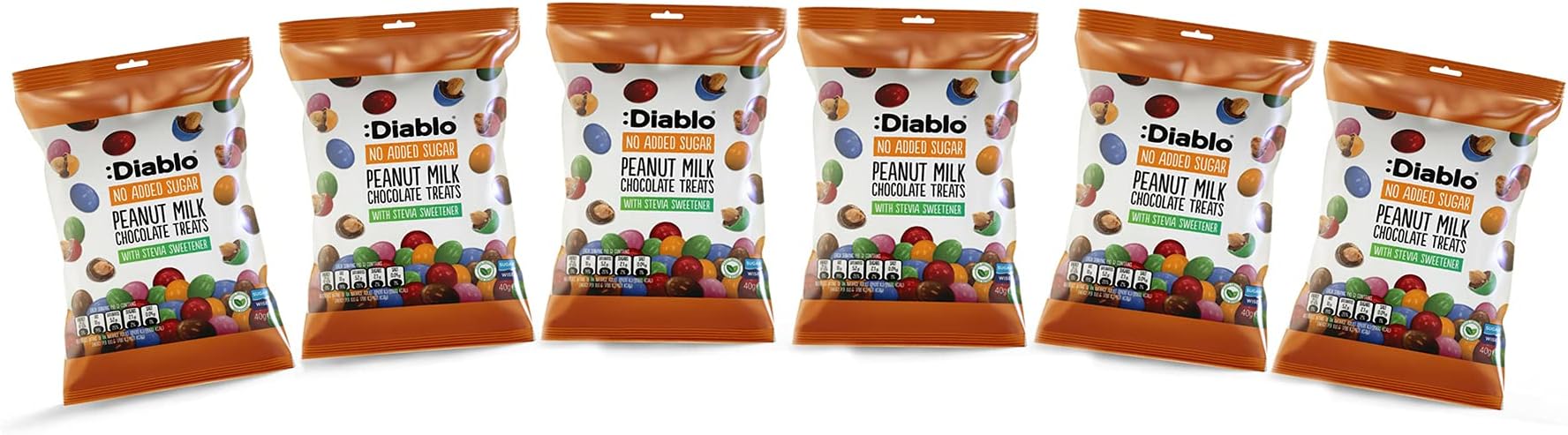 Diablo Milk Chocolate Peanuts - No Added Sugar, Sweetened with Stevia - Individually Packed Bags, Chocolate Covered Nuts Hamper Basket Available for Gifting - Peanut Milk Chocolates - 40 g Pack of 6