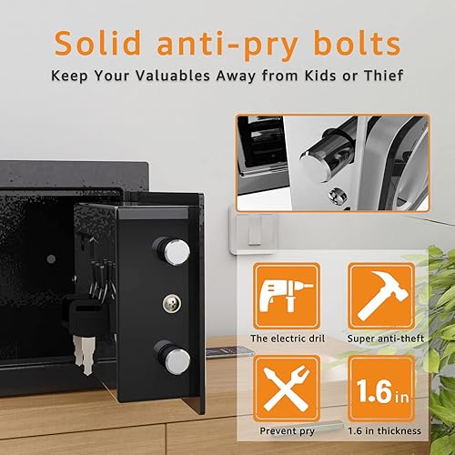 Miniatura 5 de Goldenkey Pequeña caja fuerte para dinero, mini caja de seguridad digital con llaves y código para dinero en efectivo y monedas, caja fuerte de