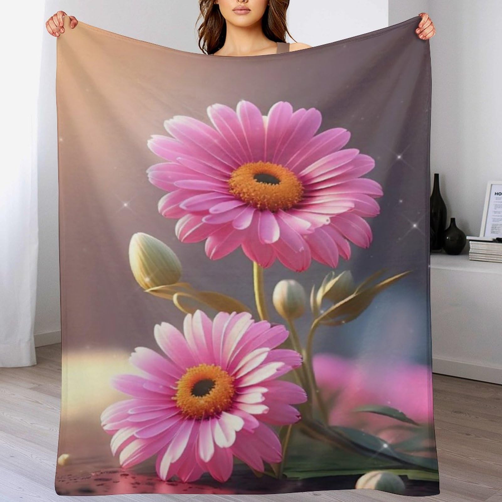 Plaid couverture en flanelle super douce 130x180cm, finition premium imprimé fleurs