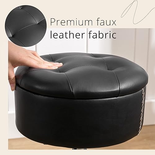 Miniatura 4 de LUE BONA Taburete giratorio de 360° para sala de maquillaje, taburete ajustable en altura para tocador con almacenamiento, pequeño cuero sintético