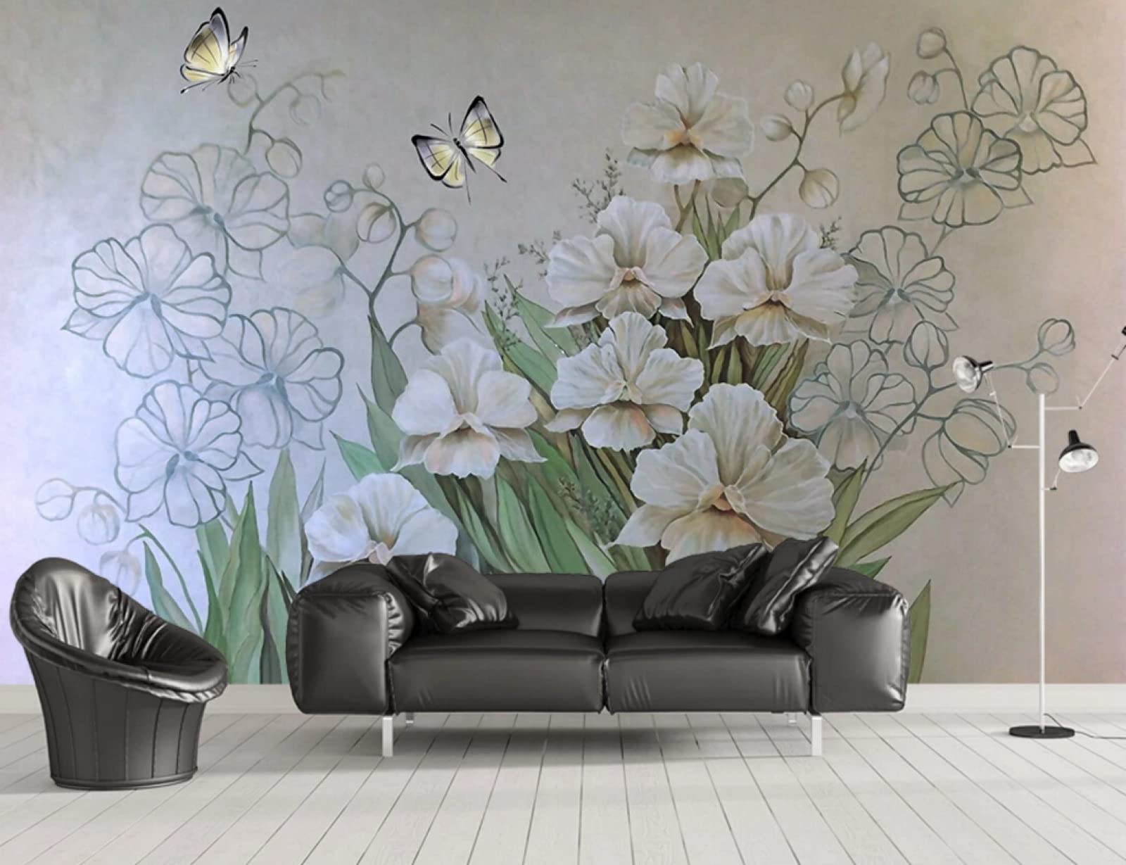 Papier peint panoramique fleurs 3D tapisserie salon 330x245 cm