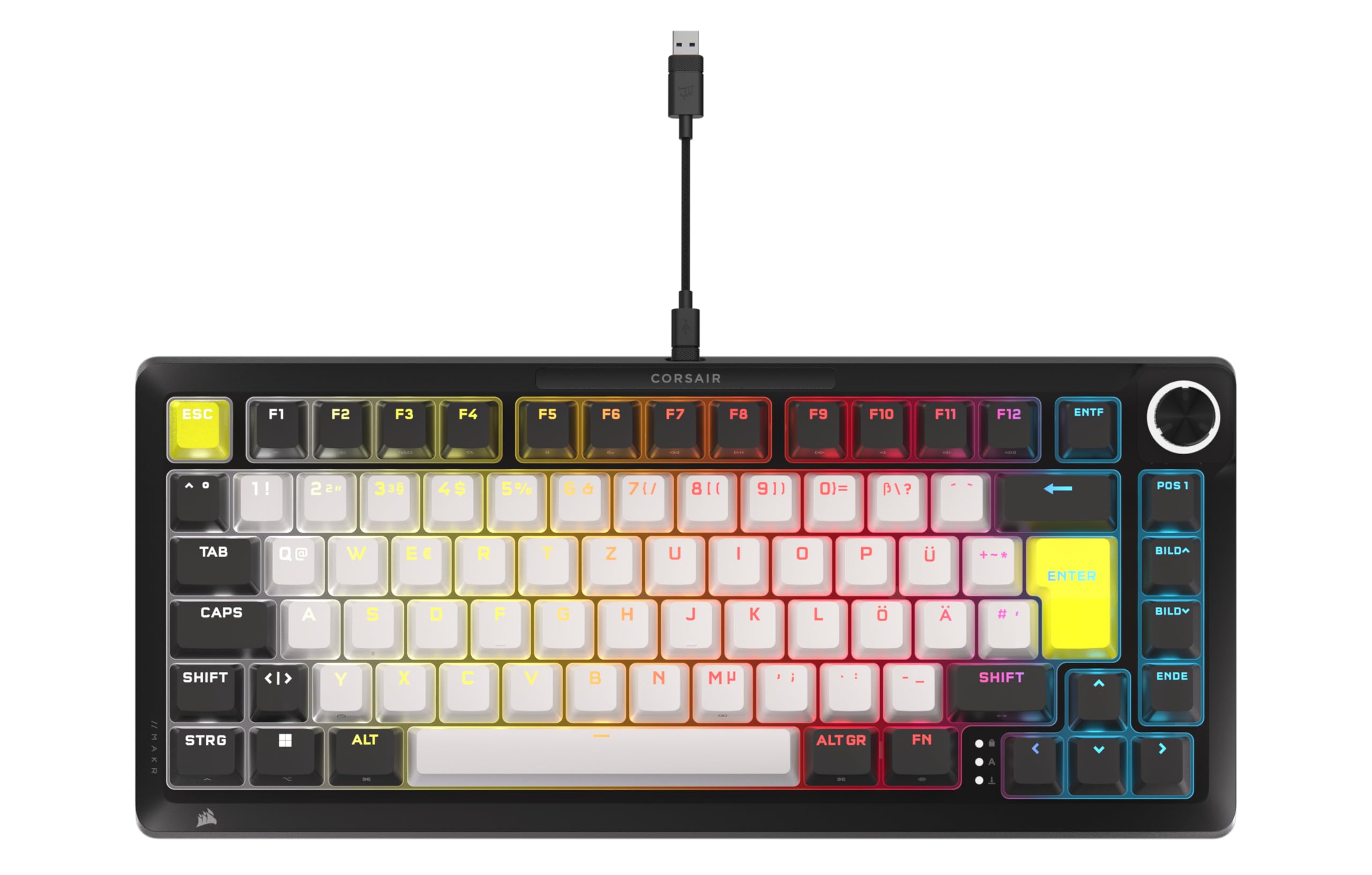 Corsair MAKR PRO 75 Hall Effect DIY-Kabelgebundenes Mechanisches Gaming-Tastatur – Formfaktor 75%, MGX Hyperdrive-Schalter, Dual-Auslösung, Rapid-Trigger, FlashTap SOCD, 8,000Hz, QWERTZ DE – Schwarz