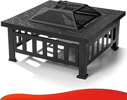 Miniatura 3 de SINGLYFIRE Mesa para hoguera de 32 pulgadas para exterior cuadrada de metal, hoguera grande de acero para exteriores, para patio, jardín, con