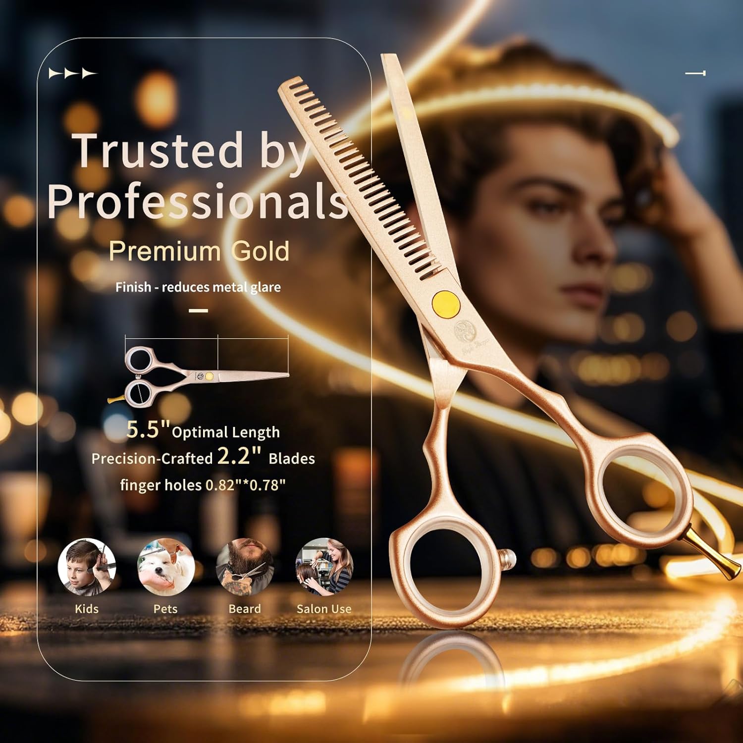 Purple Dragon 5.5 inch Hair Cutting Scissors Set with Razor, Leather Scissors Case, Barber Hair Cutting Shears Hair Thinning/Texturizing Shears for Professional Hairdresser or Home Use (Rose Gold)