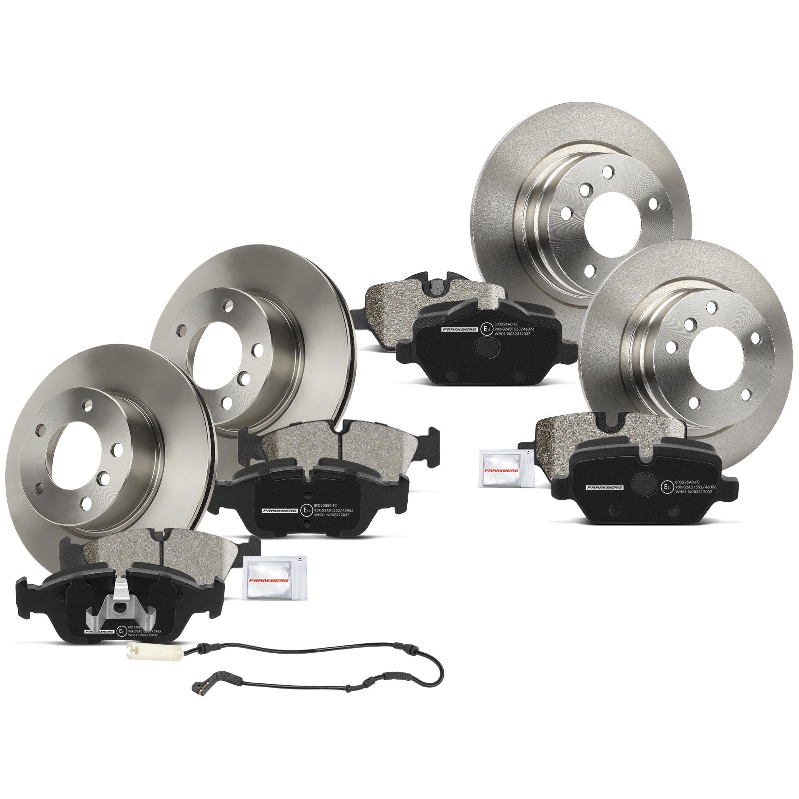 Frankberg Bremsensatz inkl. 4x Bremsscheiben + 8x Bremsbeläge Vorne Hinten Kompatibel mit 3er E90 316i 318i 318d 320i 1er E87 120i Replace# 34216774417, 34216767146
