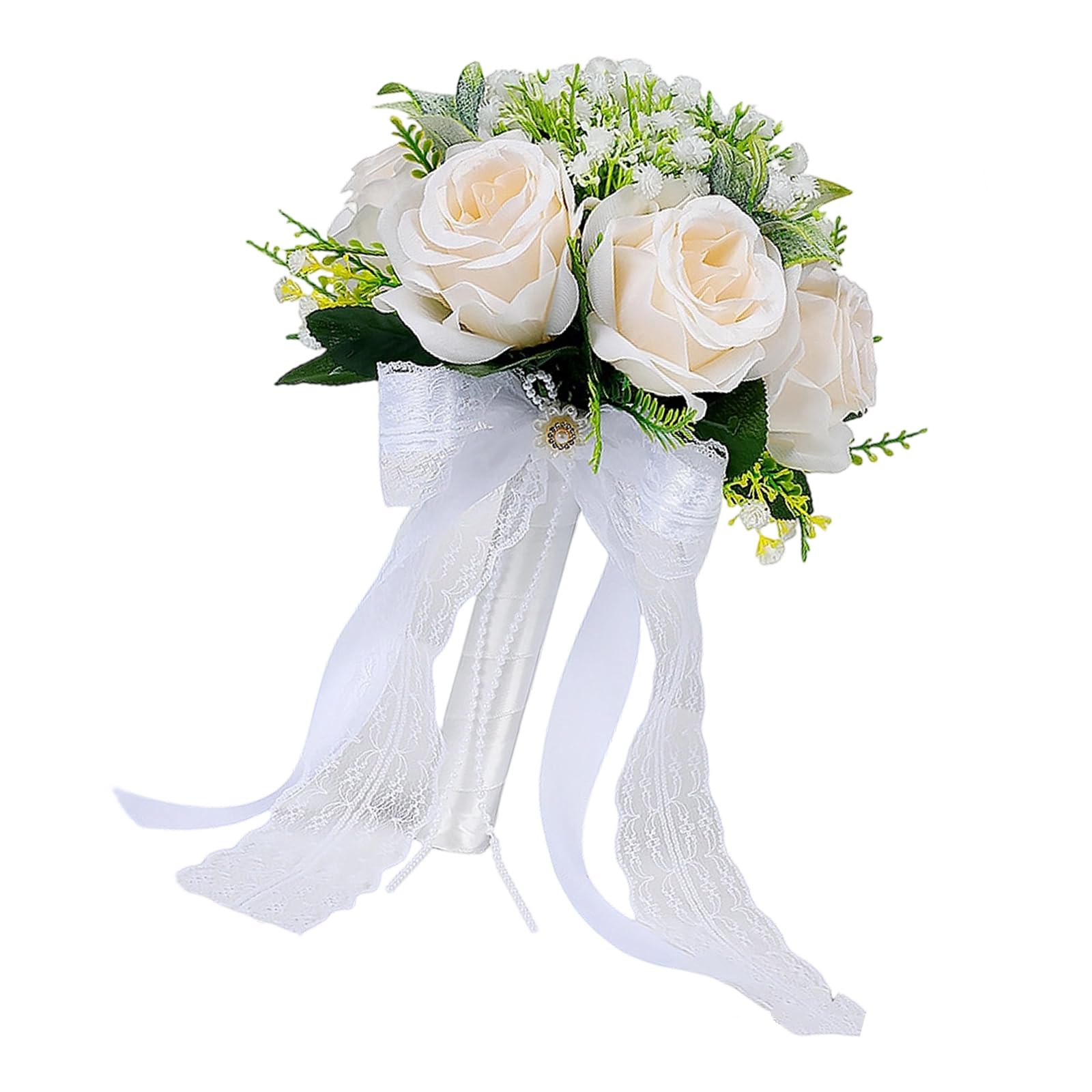 Rose Bouquet Bridal Arrangement White Shade Low Care Wedding Flower Arrangement for Bride Artificial Rose Bouquet White Shade for Wedding Bridal