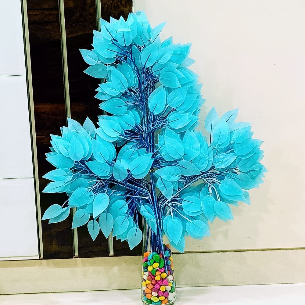 VRB DecTM Artificial Ficus Leaves Branches| Ratta Fake Hanging | Garland Silk Long Hanging Bush Flowers String for Home Party Wedding Decor (Sky Blue, 12)