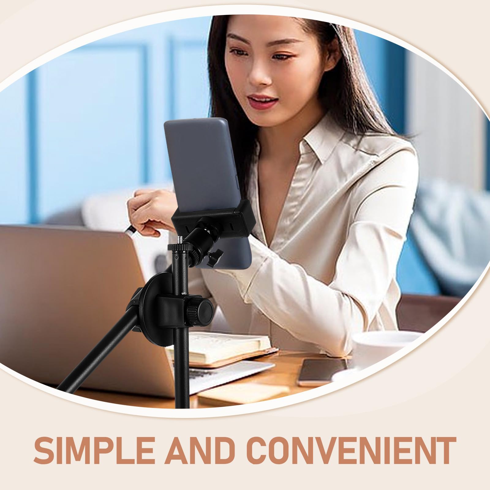 Soporte de Teléfono para Escritorio Soporte de Cámara Superior de Abs y Metal Negro Rotación 360° y Cabezal Trípode, para Móvil y Cámara, Uñas, Dibujo y Fotografía en Casa