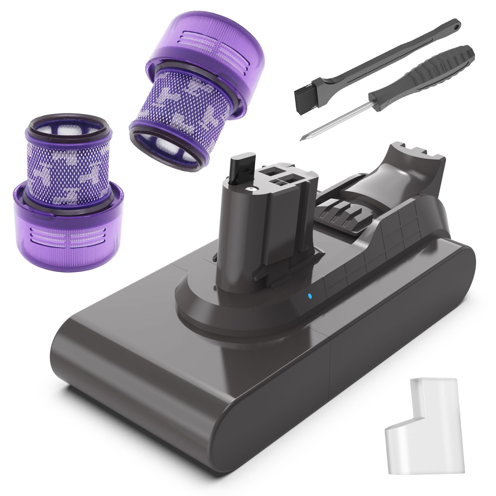 v11 click in battery, upgraded 7000mah capacity extended runtime 69mins for v11 v15 sv15 sv16 sv22 970425-01 cordless vacuum cleaner button click-in installtion battery replacement with 2 fliters