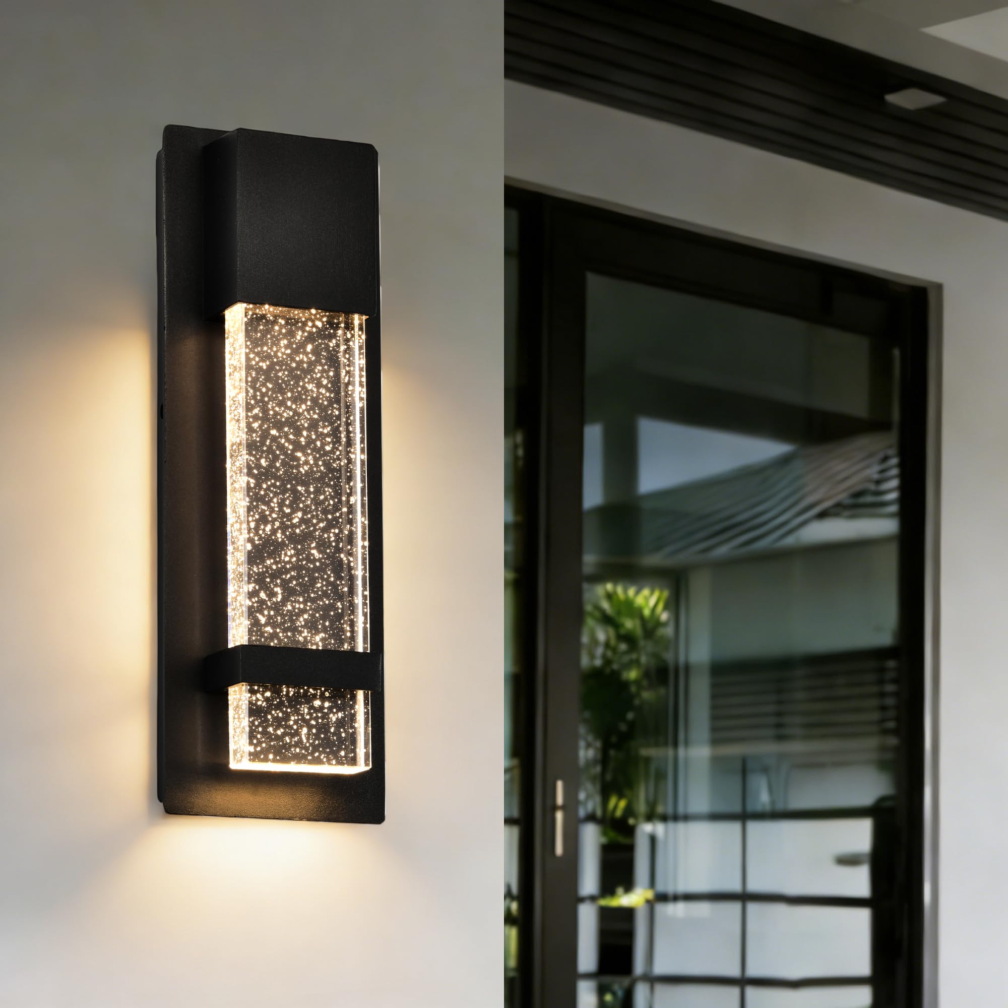 Alighting 12W LED Außenwandleuchte Schwarz | Moderne Wandlampe aus Aluminium mit Kristallglas für Außenwand,Hauseingang, 3000K Warmweißes, IP44 Wetterfest