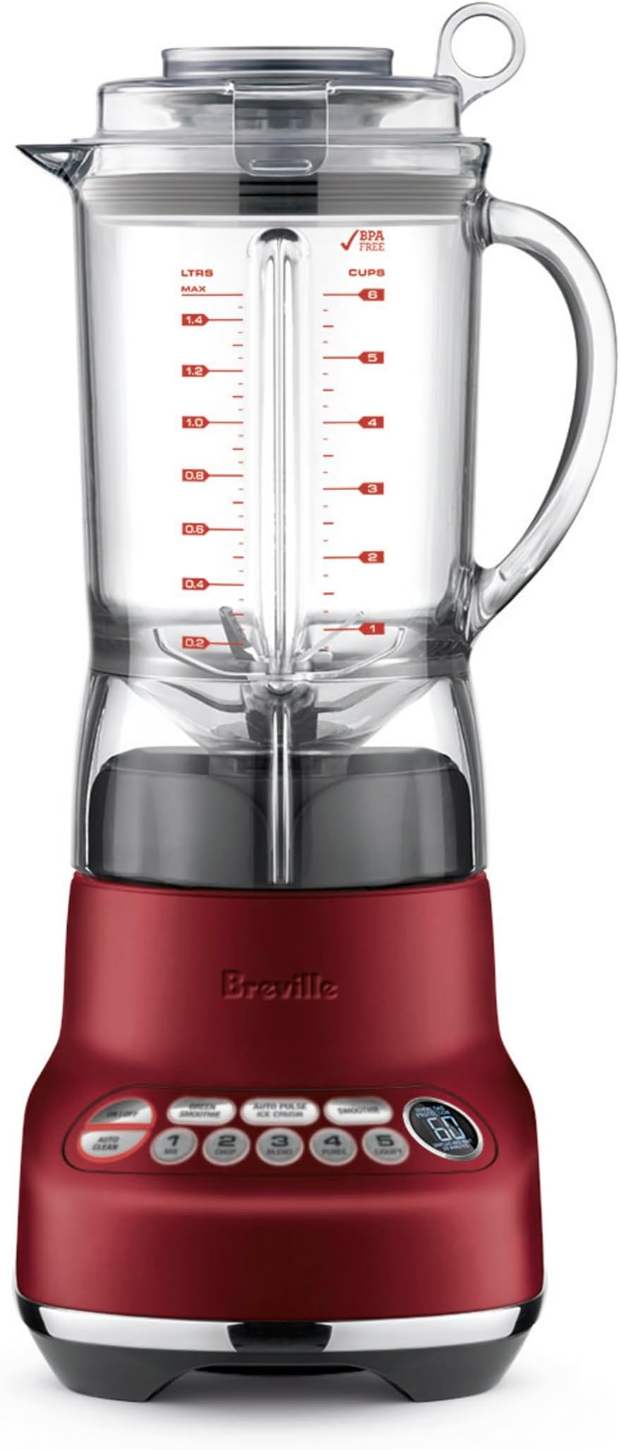 Brevillethe Fresh & Furious Red Velvet 50 oz Food Blender, 1100 Watts, 5 Speed Settings, Includes Accessories