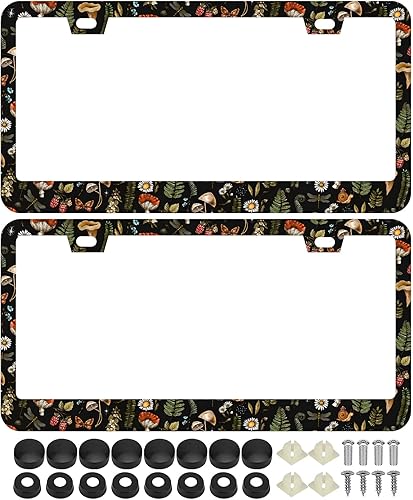 Miniatura 12 de Juego de 2 marcos para placa de matrícula con diseño de arco iris y diseño de sol hippie, de acero inoxidable, con tapas de rosca, 2 agujeros Sol