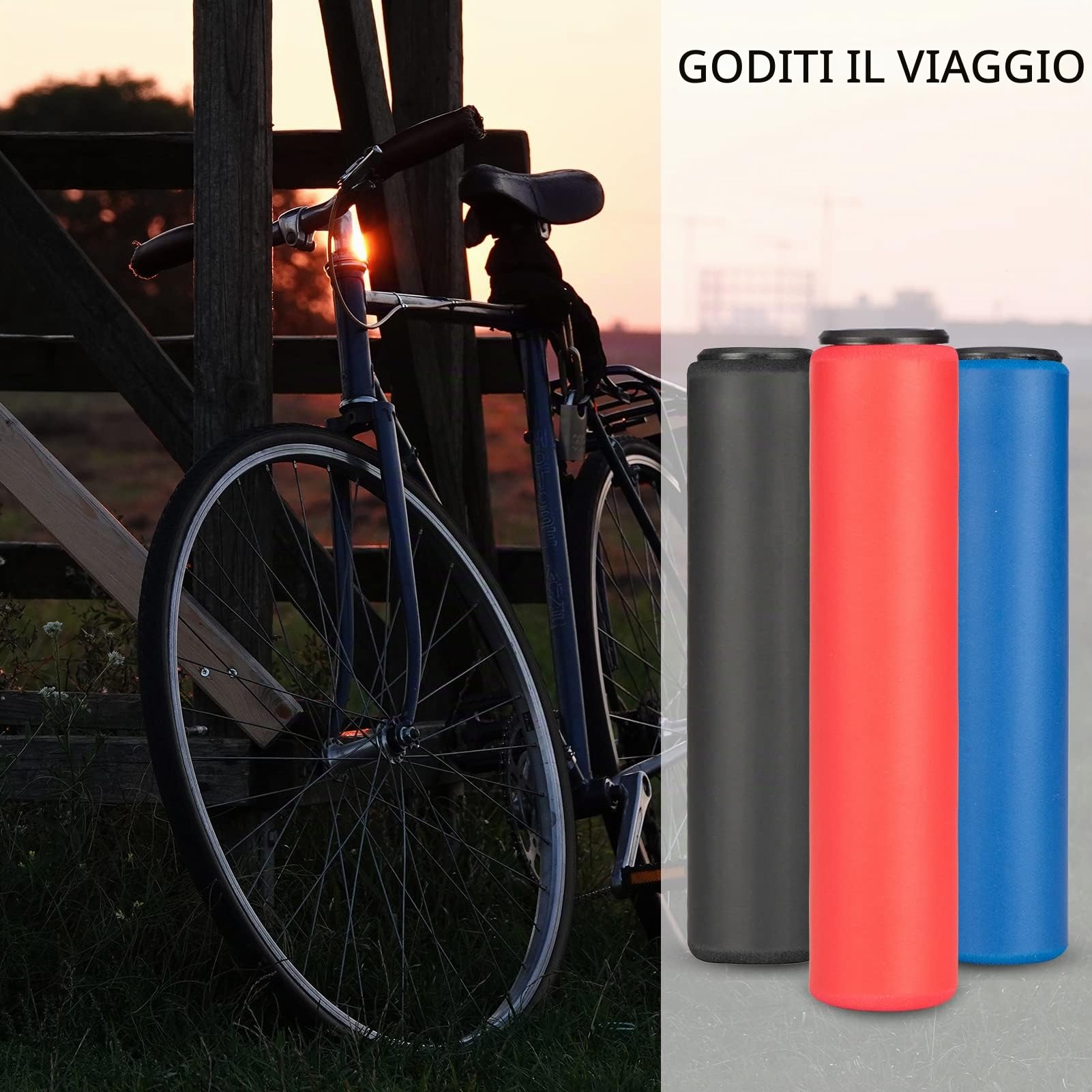 ROCKBROS Manopole MTB in Spugna, Impugnatura per Manubrio di Bici BMX Bicicletta, Diametri Universali 2.22cm, con Tappi, Ultraleggere Antiscivole, Accessori Bici