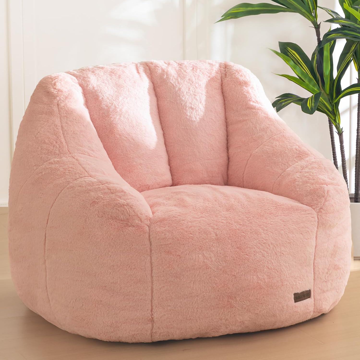 MAXYOYO Bean Bag Chair, Comfy Bean Bag Sofa with Back Support, Faux Fur Bean Bag Chair for Adults and Kids, Stuffed Floor Sofa for Living Room, Bedroom, Apartment, Pink Large Pink