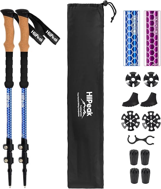 Hiipeak Lightweight Trekking Poles - 2 Pack Adjustable Hiking Sticks- Collapsible Walking Poles - Cork Grip- Aluminum 7075-Quick Flip-Lock for Hiking, Camping & Backpacking