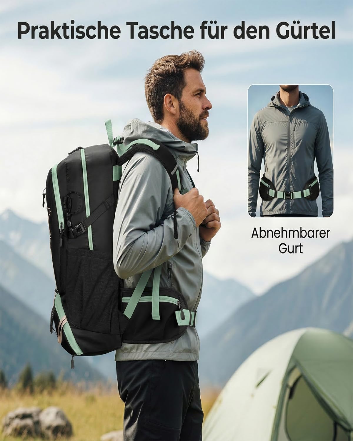 MATEIN Wanderrucksack Herren Damen, Wanderrucksack 40L mit Schuhfach & Hüftgürtel, Trekkingrucksack mit Regenschutz, Rucksack wandern Herren Leichtgewicht für Wandern, Outdoor, Hiking, Reise, Schwarz