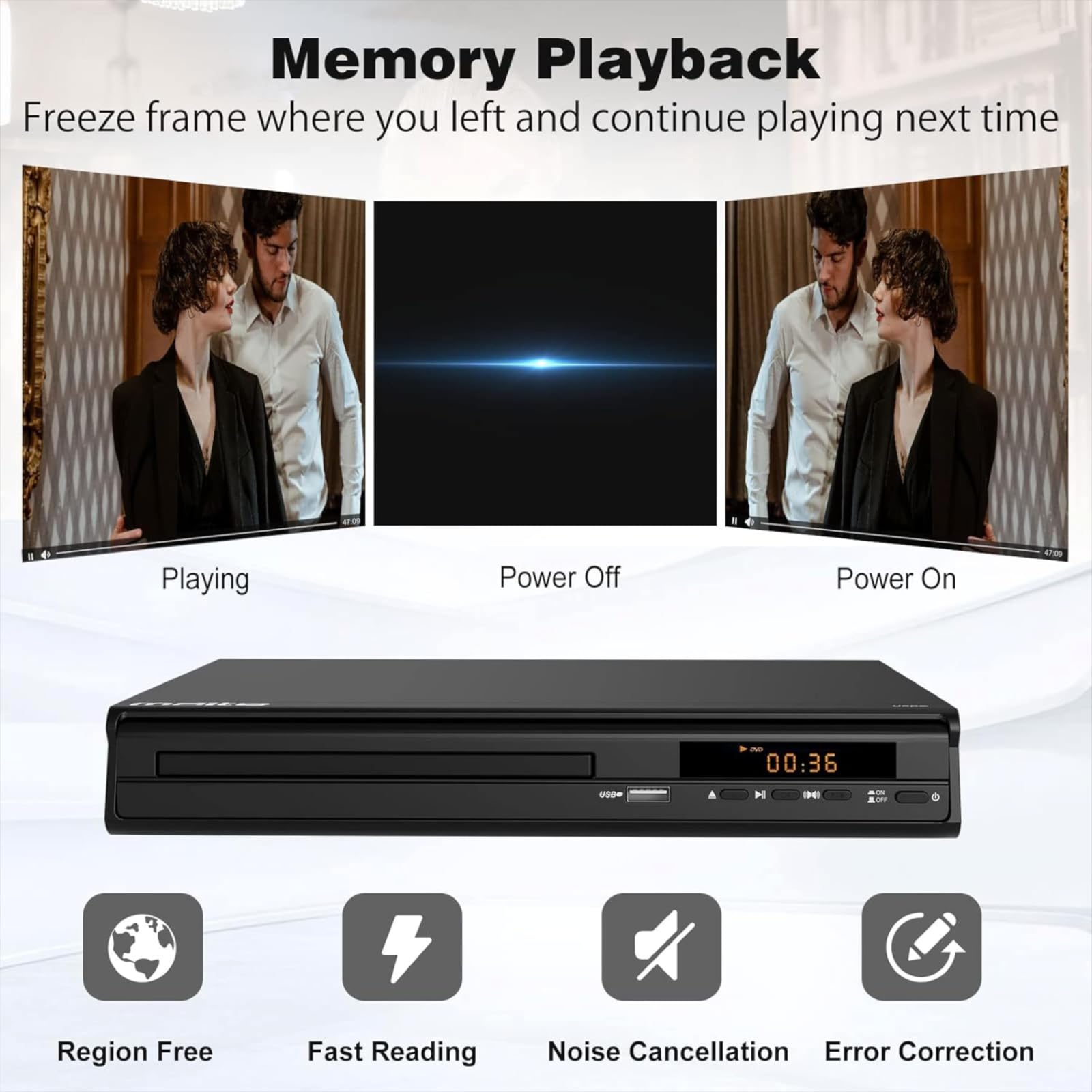 DVD Player 1080P, Regionsfreier DVD Player für TV mit HDMI/AV-Anschluss | Mikrofoneingang für Home Karaoke, NTSC/PAL System, HDMI & RCA Kabel Enthalten, Fernbedienung