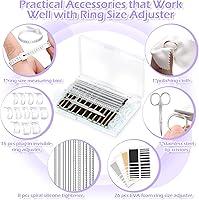 Vista 5 de 100 piezas de ajuste de tamaño de anillo para anillos sueltos con herramienta de medición de tamaño de anillo, protectores de anillo invisibles