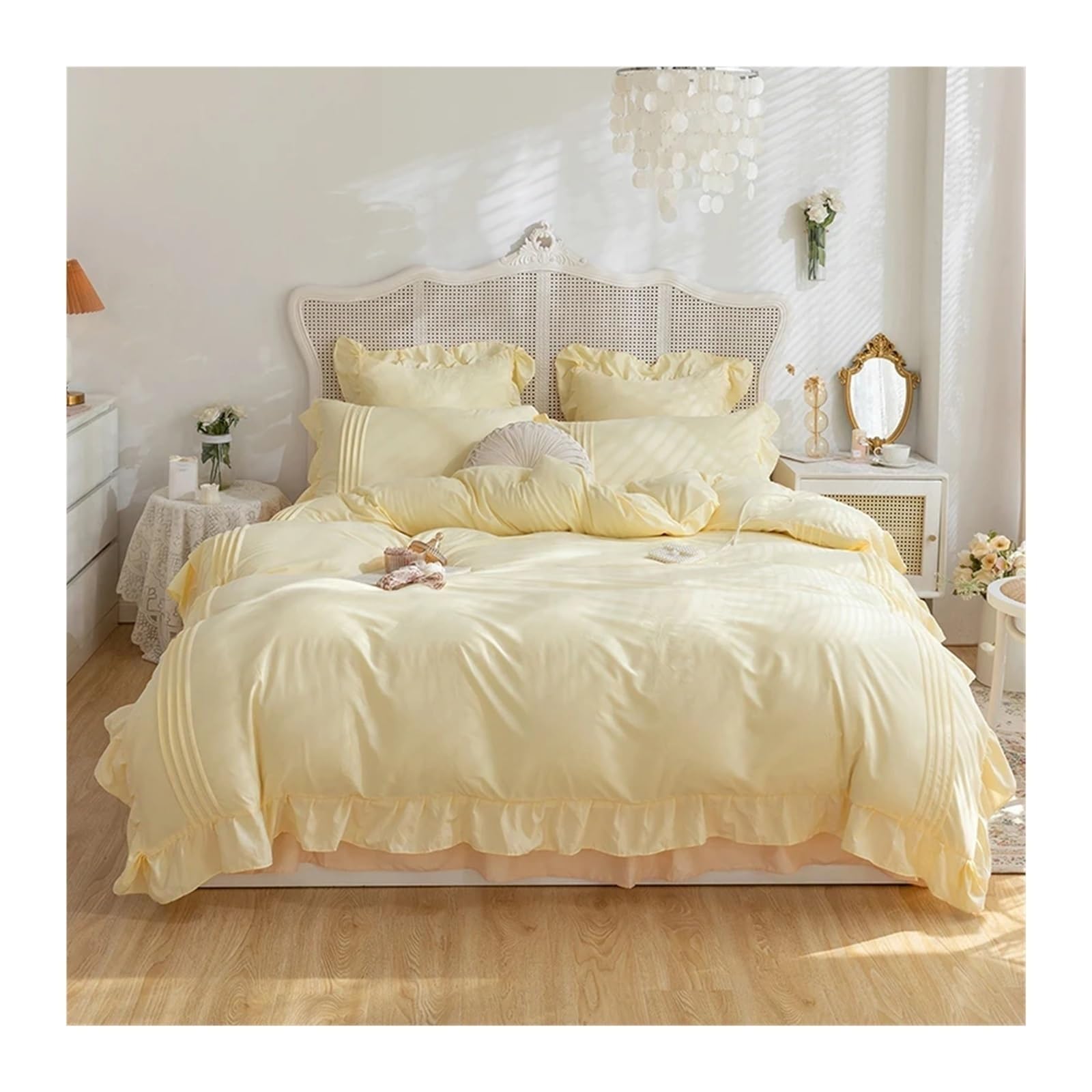 Housse de couette pleine grandeur avec dentelle et parure de lit 4 pièces Queen