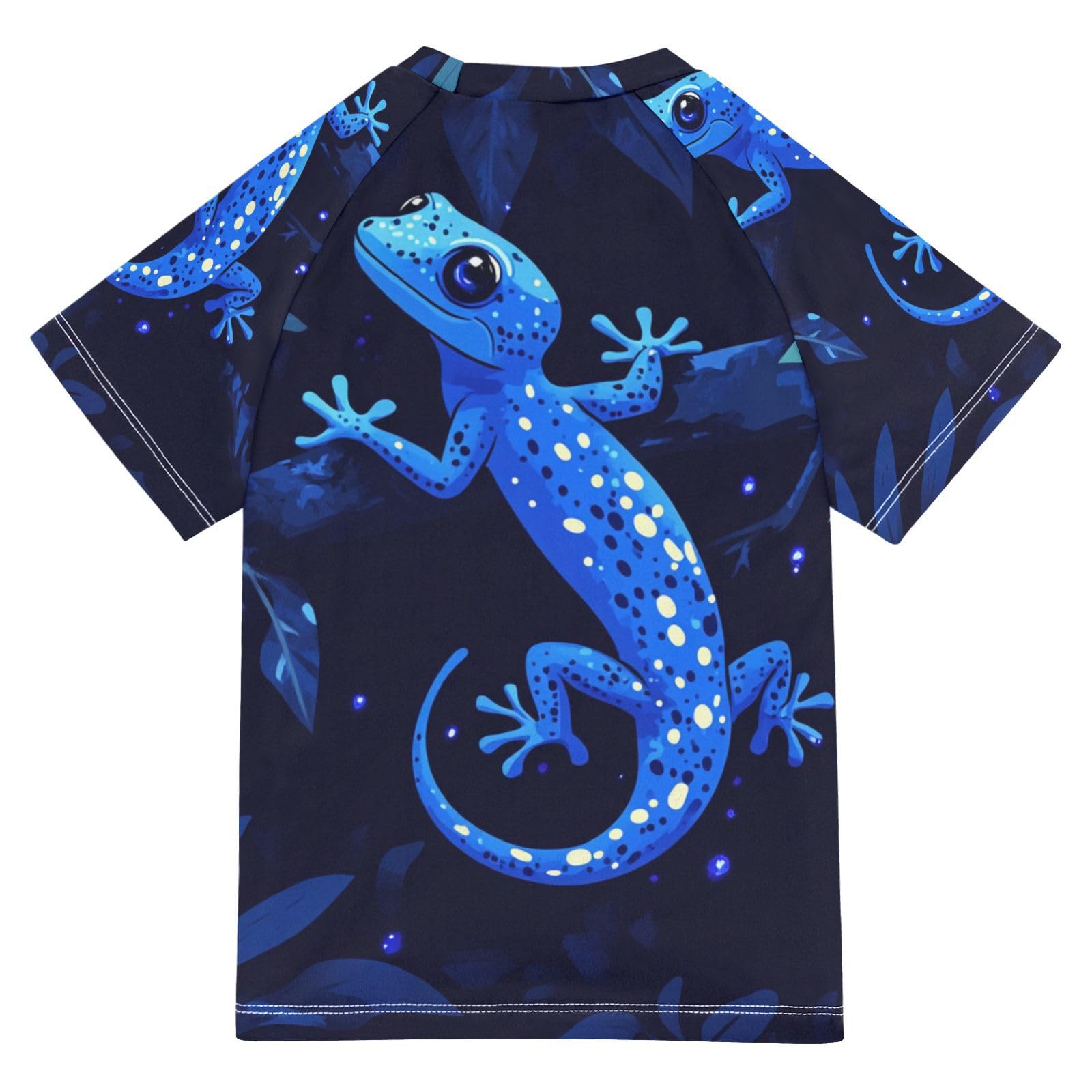 Jucciaco Boys Swing Shirts Lizard Blue Forest Cute Rashguard Short Sleeve Kids T-Shirts Sun UPF 50+