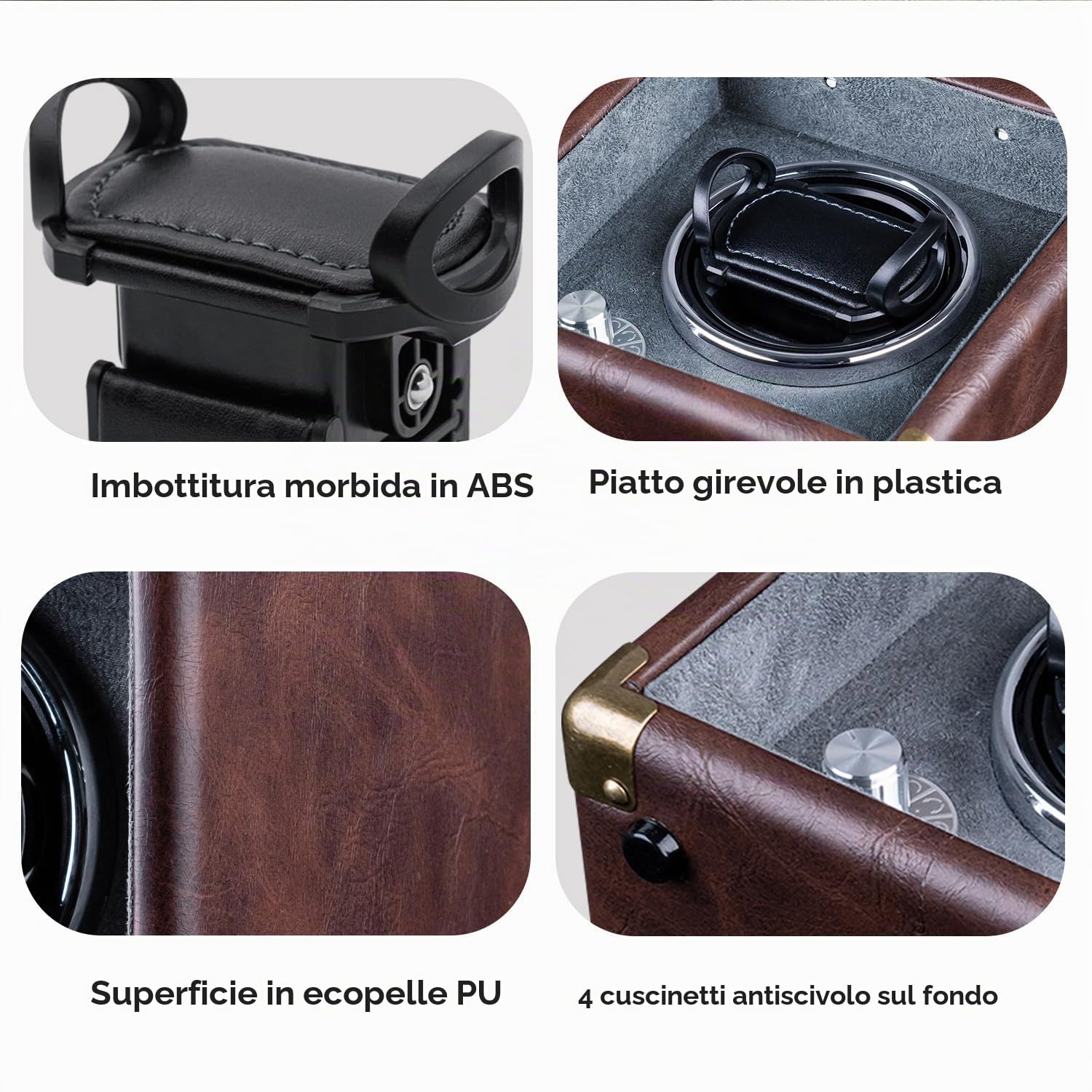 Mcbazel Scatola di Carica Orologi Automatici, Caricatore Automatico per Singolo Orologio Pelle PU, Rotazione Bidirezionale Silenziosa, 5 Modalità con Luce LED,Accessori per Scatola Porta Orologi