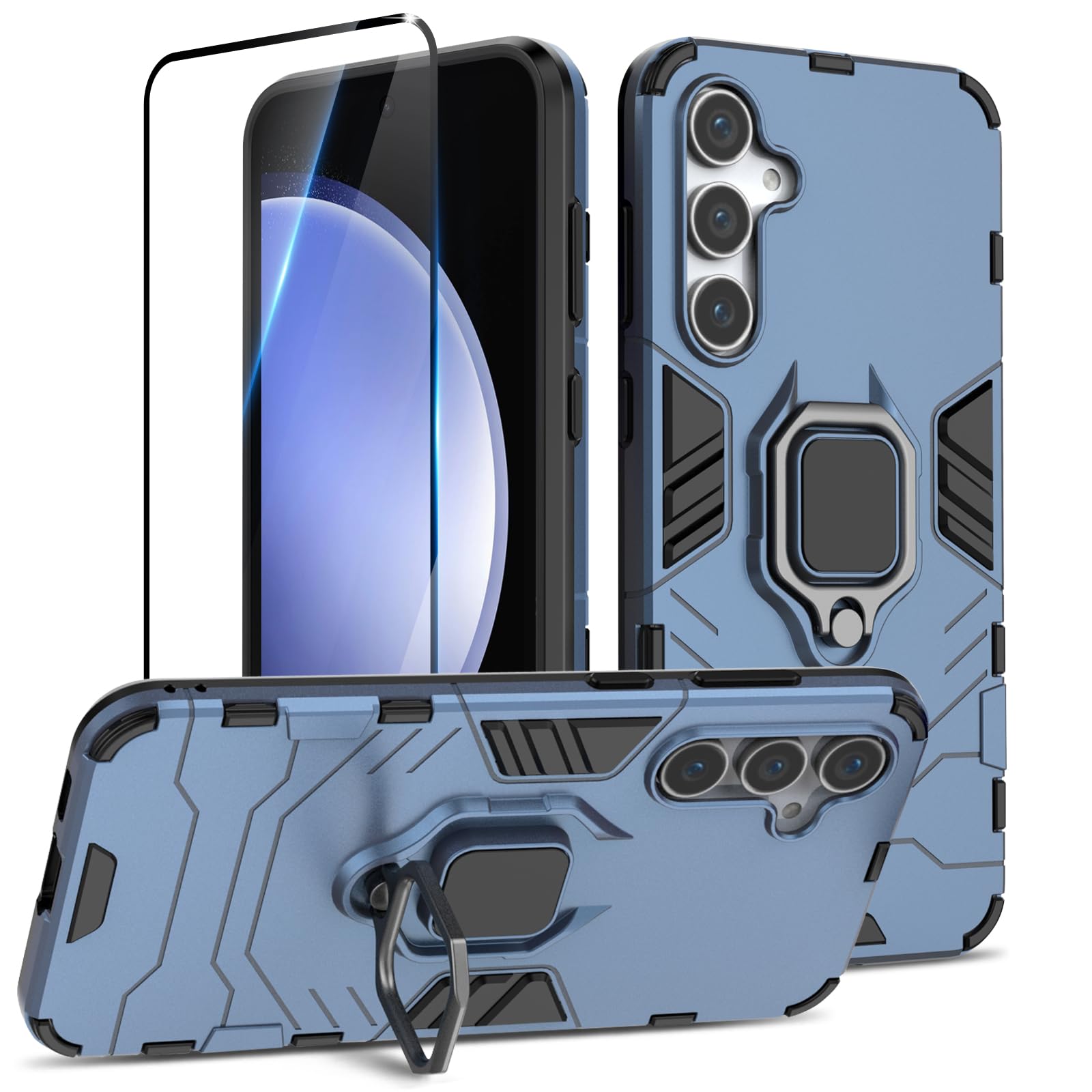 Funda para Samsung Galaxy A13 4G con Cristal Templado Protector Pantalla, Carcasa Antigolpes con Soporte anular metálico, Case Protectora de Grado Militar, Negro — view 267
