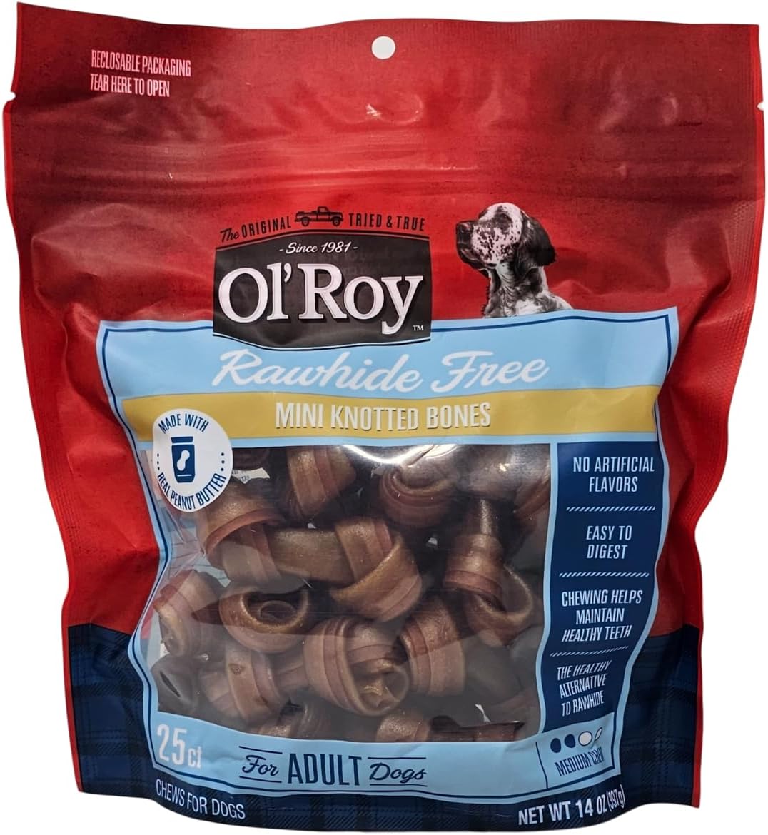 Ol' Roy Rawhide Free Mini Knotted Bones Peanut Butter Flavor Dog Treats, 14 Ounces