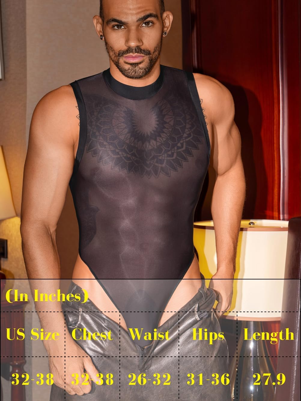 Sexy Glossy Mens Lingerie Sheer, Snap Crotch Thong Leotard High Cut Muscle Suit, Mesh Rave Bodysuit Top Club Outfits - Image 6