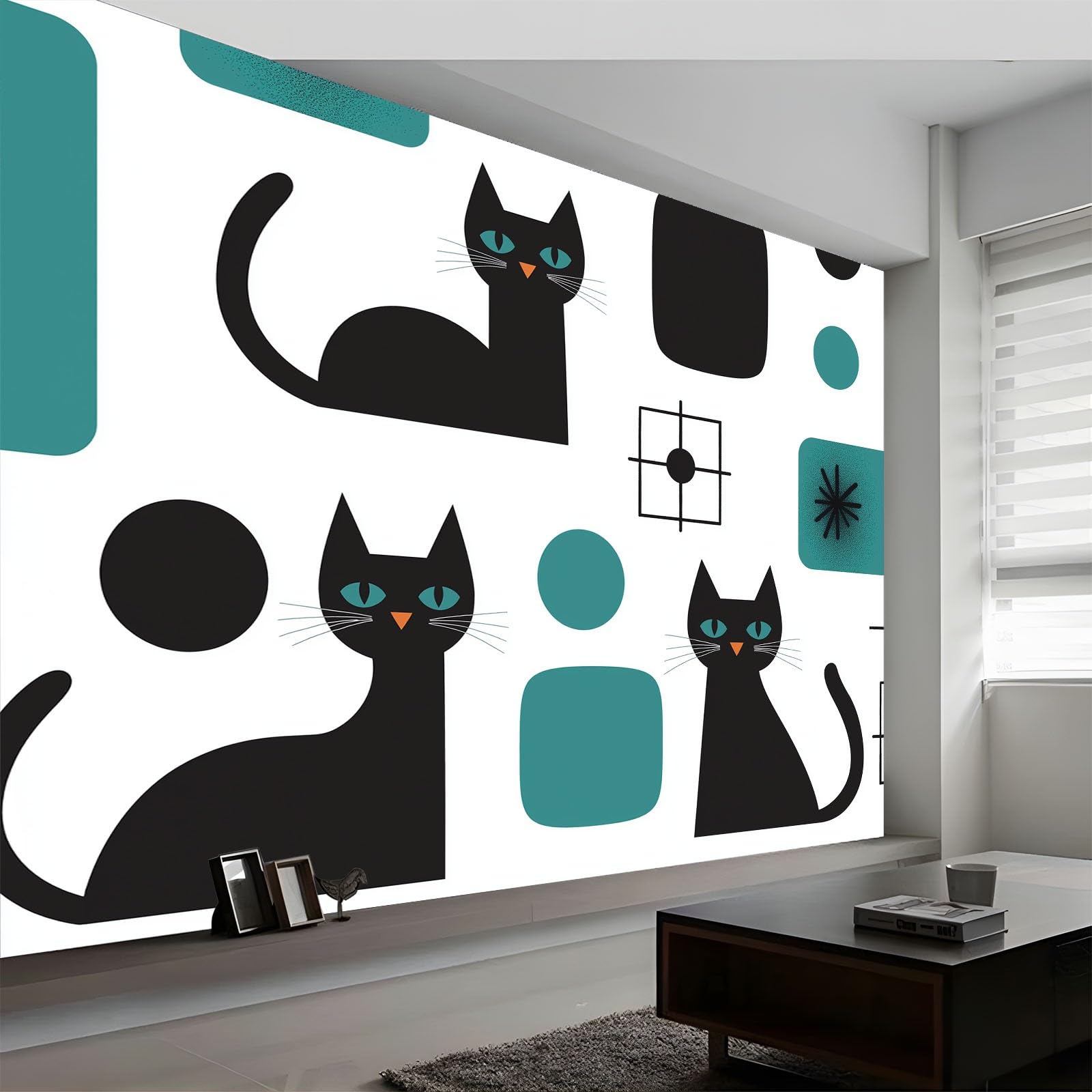 Fototapeta z włókniny 300 x 210 cm, abstrakcyjna, geometryczna, kot, minimalistyczna tapeta - do salonu - tapeta z włókniny XXL, tapeta ścienna, tapeta z motywem, efekt 3D, dekoracja ścienna, biała