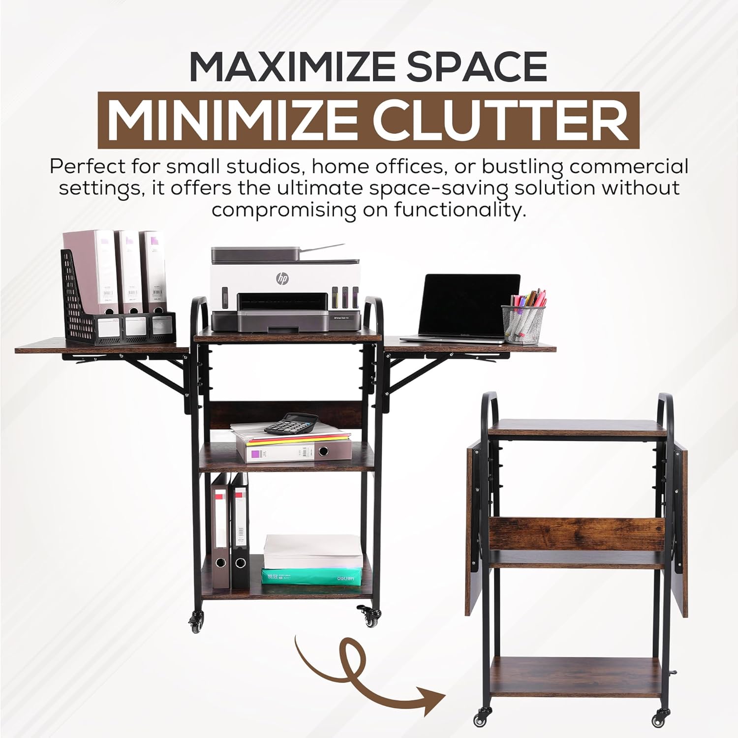 3 Tier Rolling Cart Heat Press Table Stand Folding Workbench Storage Cart Printer Stand with Storage Heat Press Accessories Sublimination Foldable Table Office Storage Wheel Cart Metal Shelf
