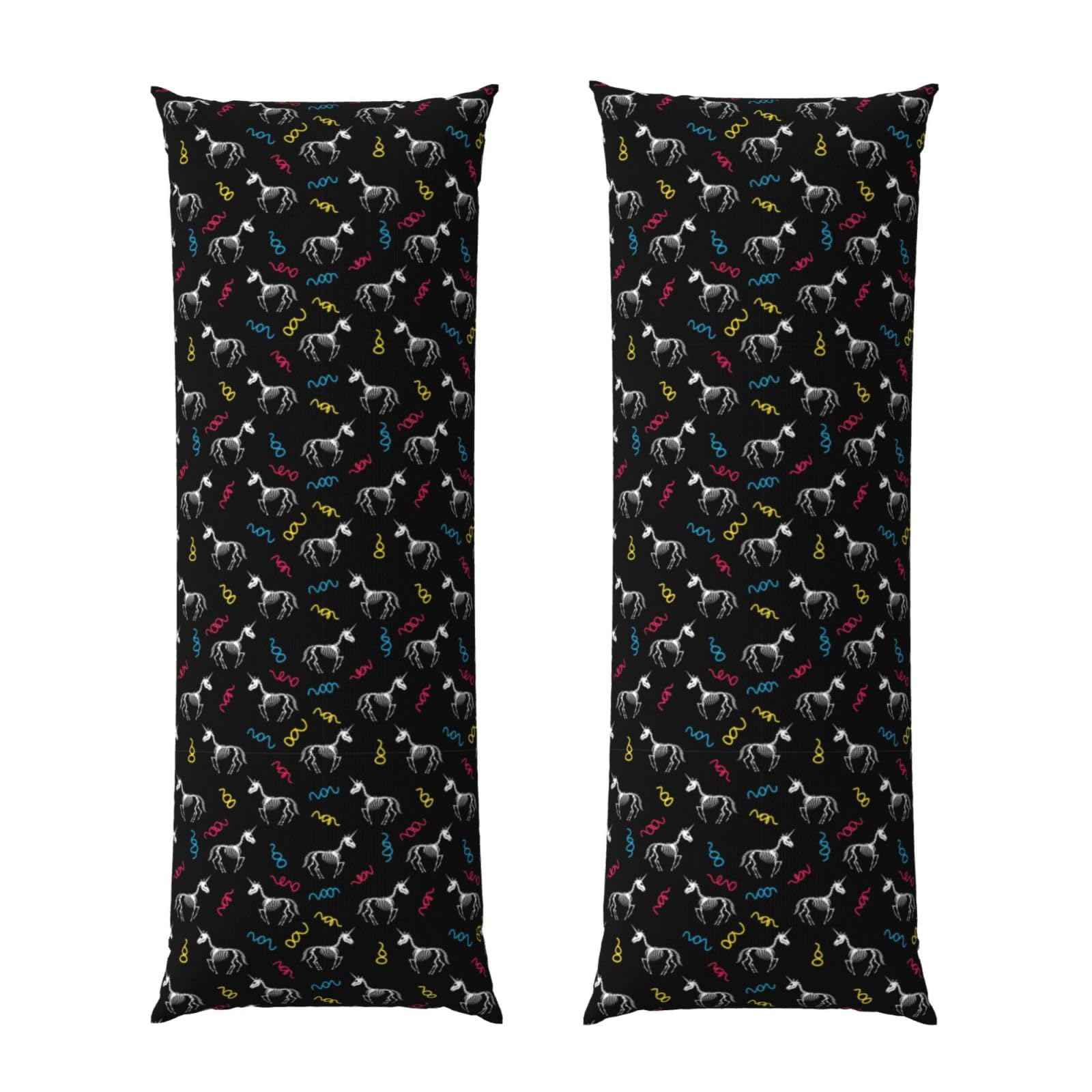 Long Body Pillow Cover 20x54, Happy Halloween Unicorn Skull Skeletons, Plush Velvet Pillowcase with Zipper, Cozyffy Rectangular Case for Bedroom Couch Sofa Sleeping