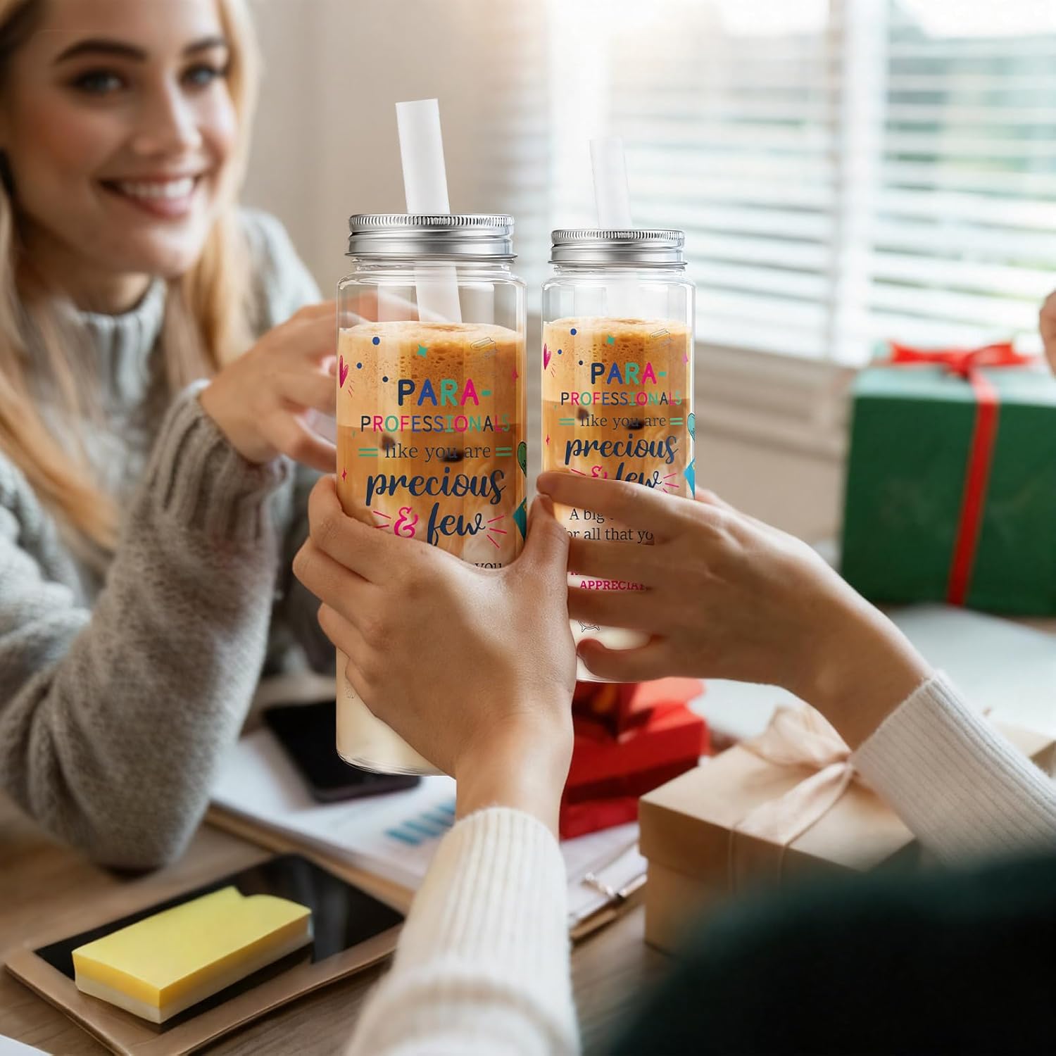 Vesici 24 Pcs Paraprofessional Day Appreciation Gift 14.2oz Thank You Tumbler Cups with Lids and Straws Bulk Plastic Reusable Inspirational Gifts for Coworker Teacher Administrator Coach Mentor