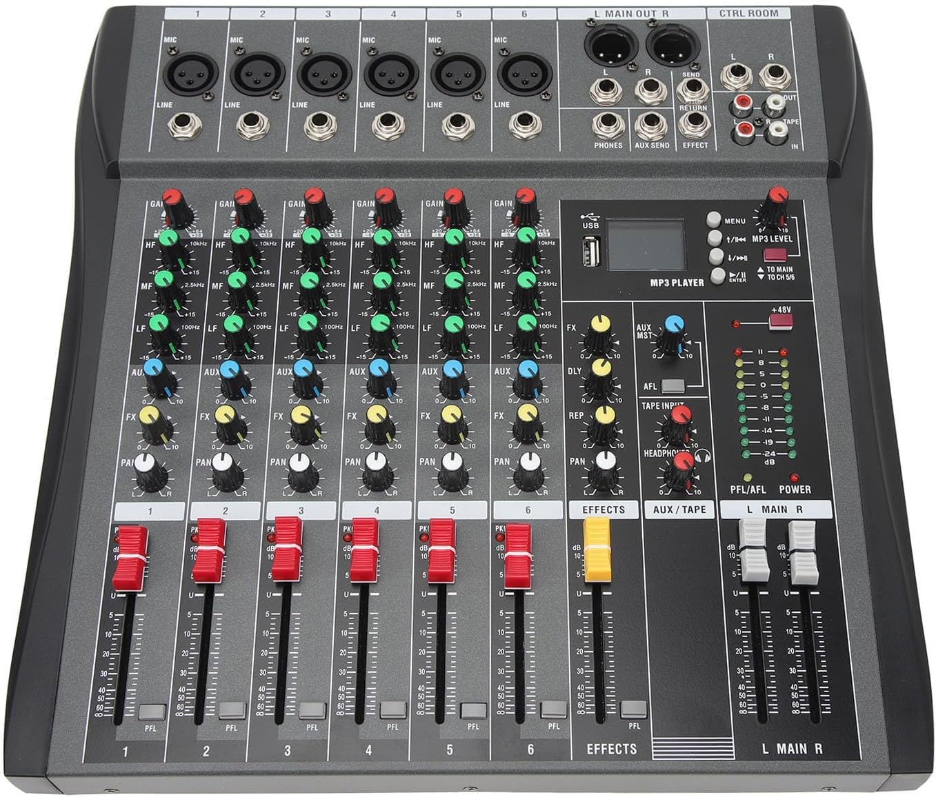 Strumenti compatibili con Mixer audio a 6 canali Bluetooth Streaming Mixing Console Scheda audio per DJ Studio AC100~240V