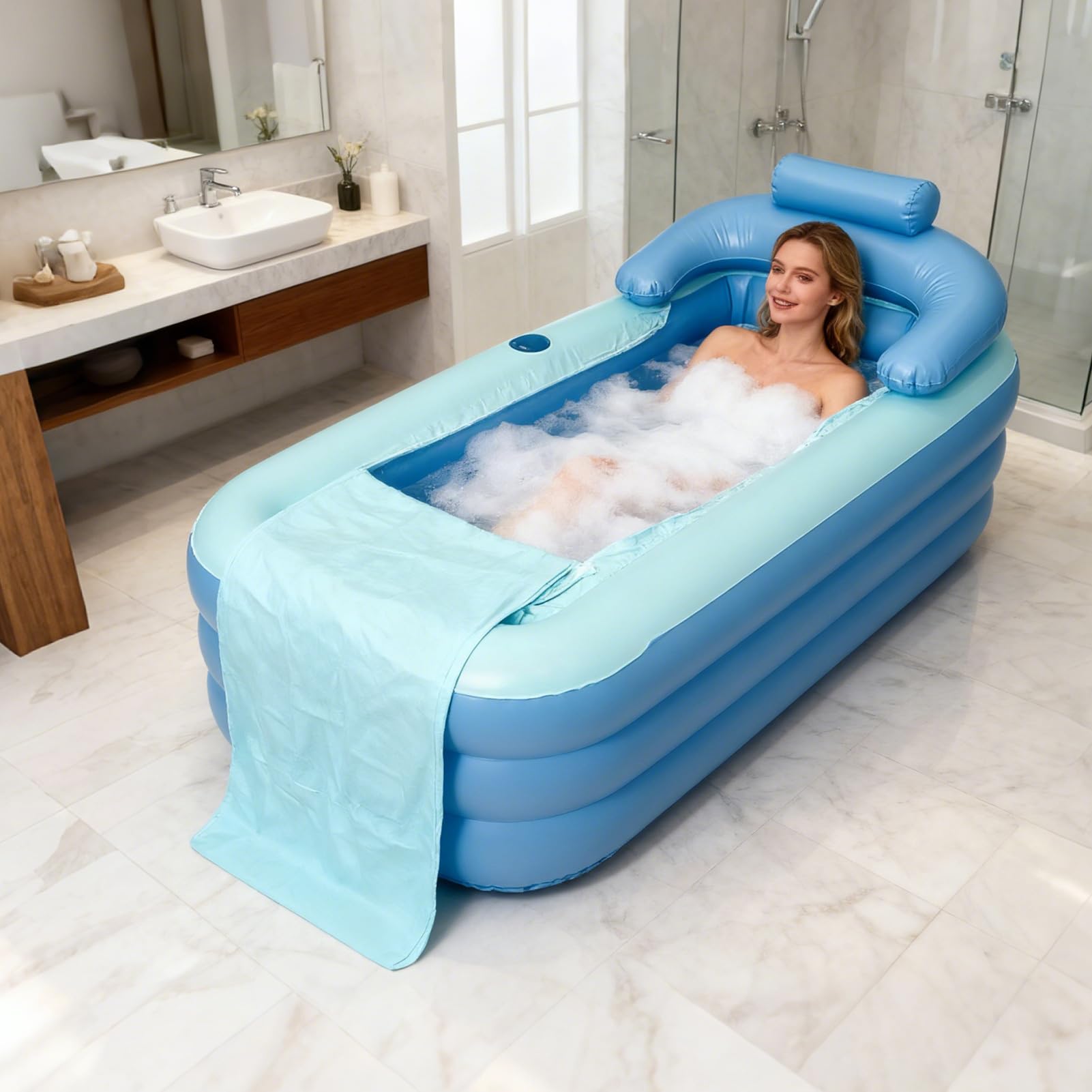 Aufblasbares Bad – Aufblasbare Badewanne für Erwachsene, PVC, faltbar, mit integriertem Kissen | faltbare Badewanne, Badzubehör für Frauen, Mädchen, , Jugendliche, , Herren, Mädchen