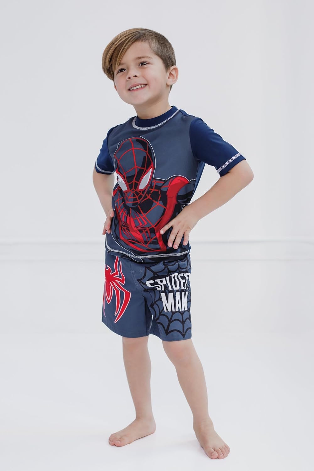 Marvel Raglan Rash Guard and Swim Trunks UPF 50+ Outfit Set Toddler to Big Kid Sizes (2T - 18-20) - Image 2