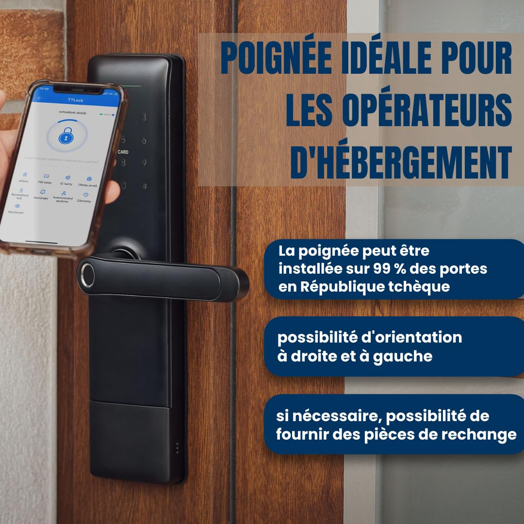 Serrure de porte intelligente TTlock avec poignée – Accès sans clé par code, empreinte ou mobile – Verrou électronique pour porte en bois, aluminium ou portail extérieur