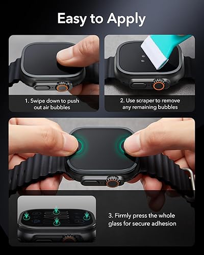 Vista 9 de ESR Armorite - Protector de pantalla para Apple Watch Ultra 3 2025 /Ultra 2 /Ultra (49 mm), protección de grado militar, película de vidrio templado