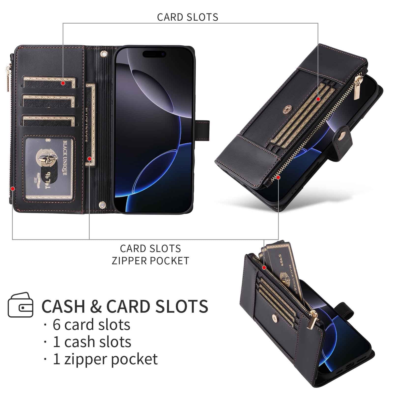 Generisch Etui do iPhone 17 Pro Max / 17 Pro / 17 Air / 17, etui z klapką z zamkiem błyskawicznym, blokujące RFID, pasek na rękę, etui na karty (czerwone, 17 Pro)