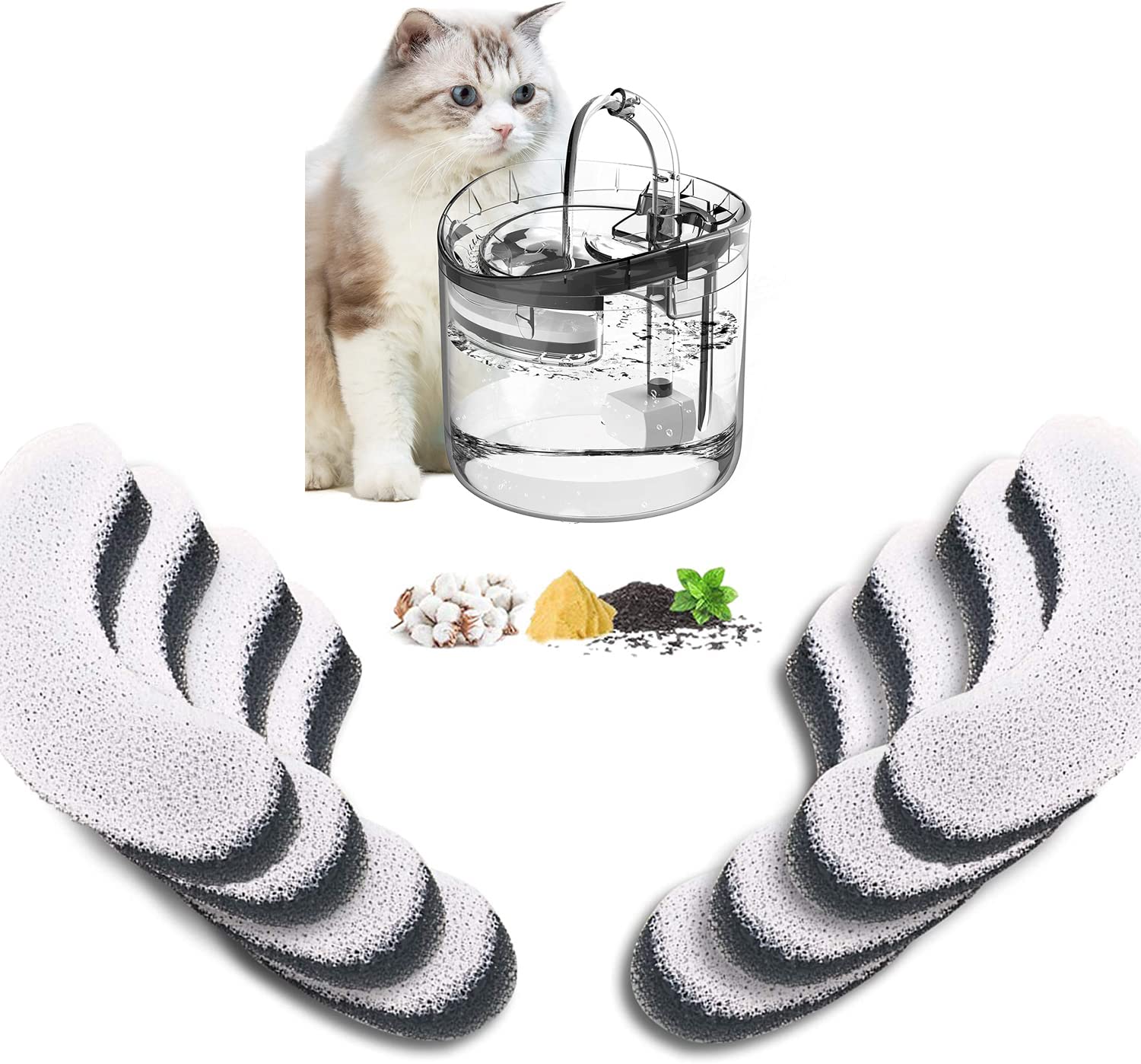 Cat Water Fountain Filter Replacement 8pcs Cat Fountain Filter Arc-Shaped Washable Pet Fountain Filters with Triple Filtration System Activated Carbon