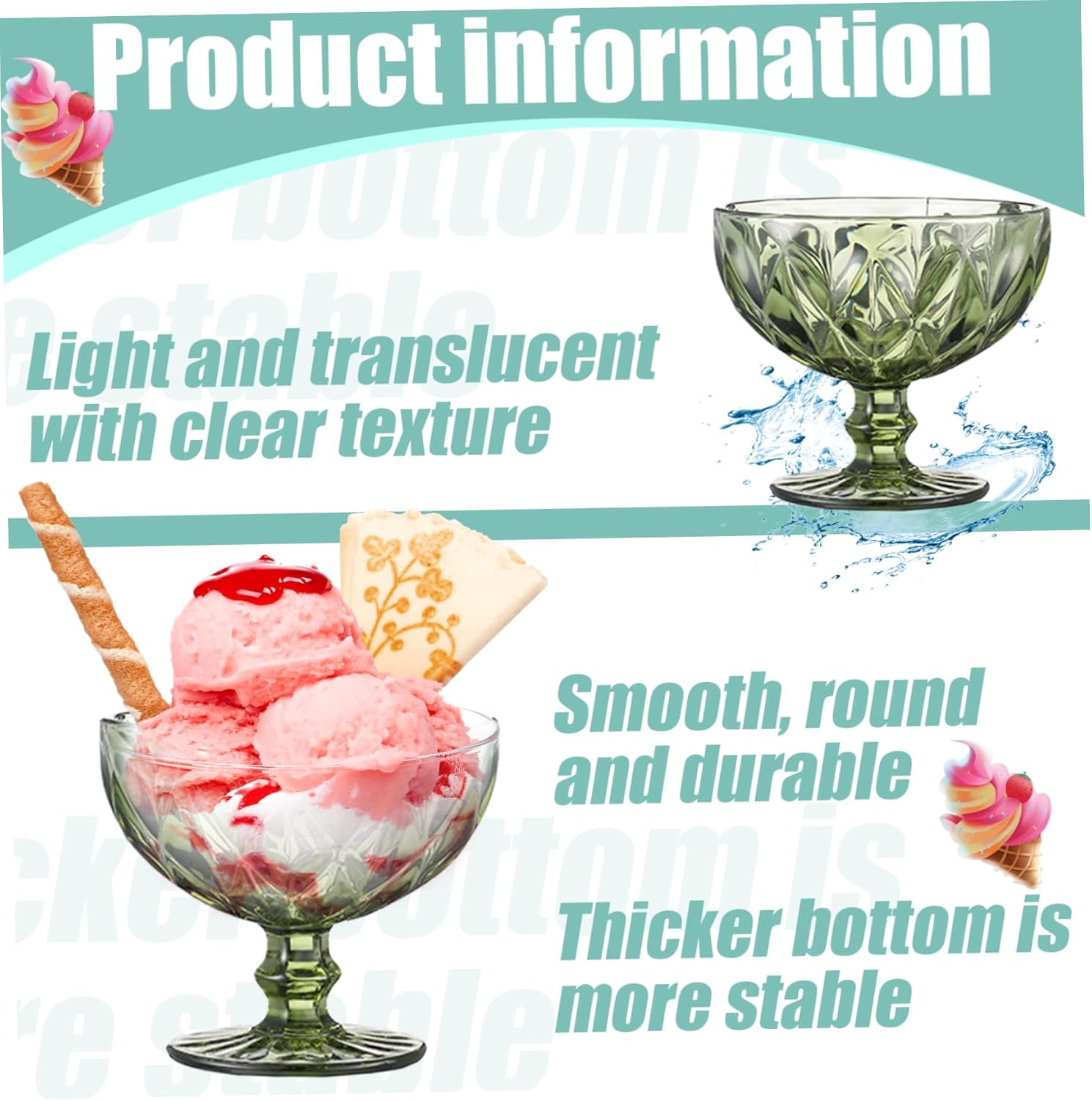 UWEOTYYY アイスクリームボウル 10オンス 足付き デザートボウル 4.7インチ 台座付き ヴィンテージスタイル デザートカ