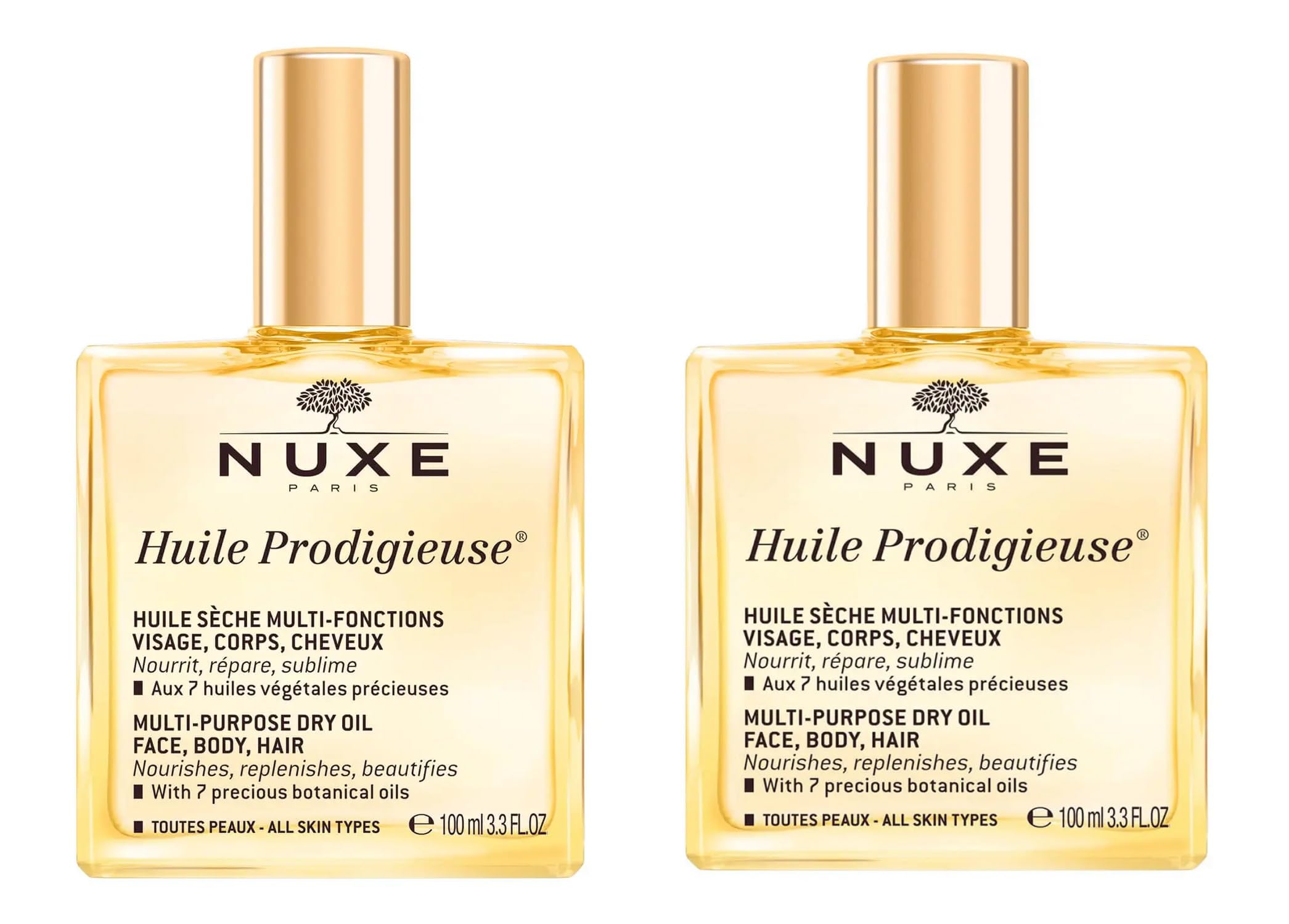 NUXE Aceite milagroso 2 unidades (2 x 100 ml) – nutre, repara, elevada cara, cuerpo y cabello – 98% ingredientes de origen natural