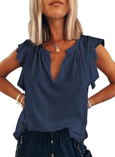 Dokotoo Women's Casual V Neck Ruffle Sleeve Summer Tank Tops Shirts
